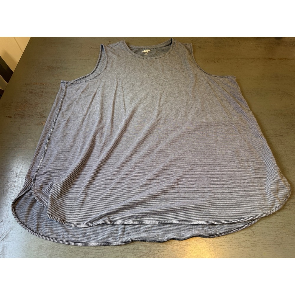 Lands End Womens 2X Striped Sleeveless Tank Top Navy Blue White High Low Hem